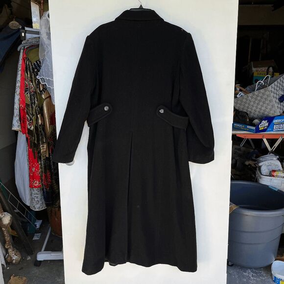 VTG Andrea Berm Black Wool Blend Long Coat L Classic 80s Minimalist - Picture 4 of 12